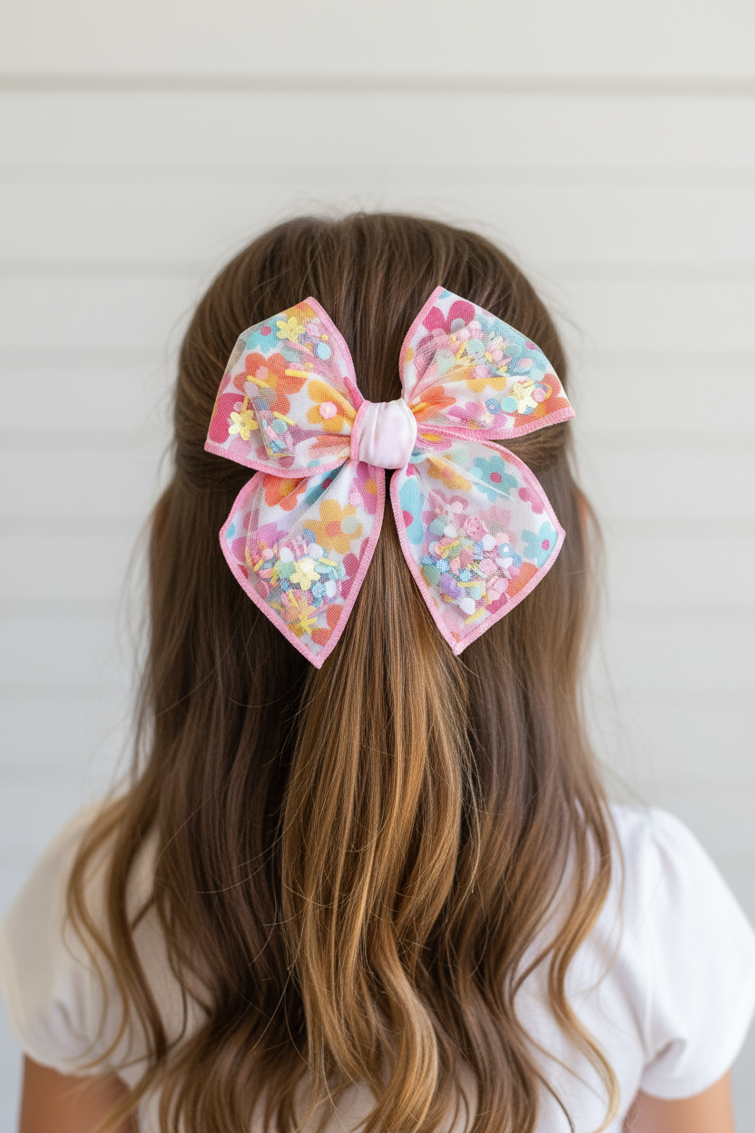 Spring Flowers Shaker Bow Half-Up Hairstyle Lifestyle Shot