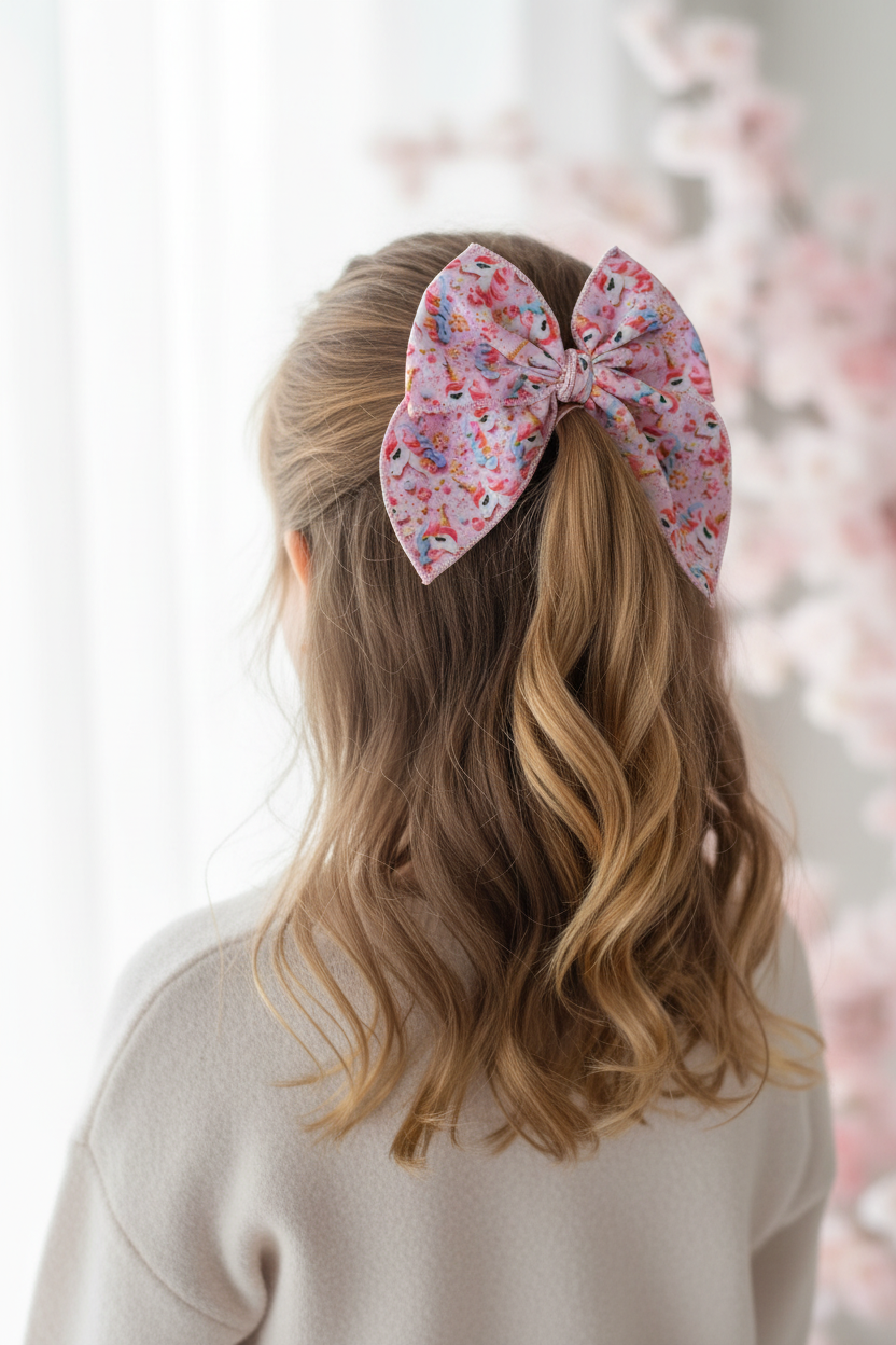 Unicorn Print Bow Half-Up Half-Down