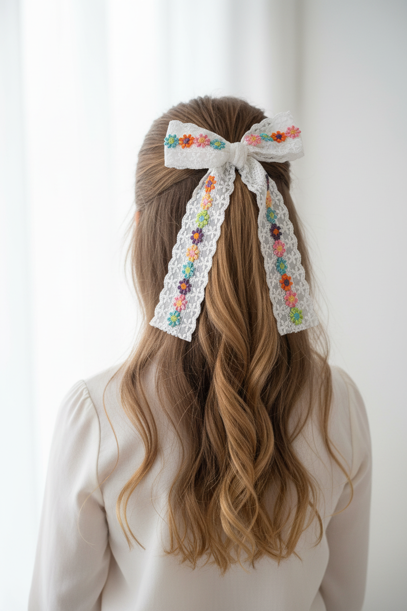 White Lace Floral Bow Lifestyle