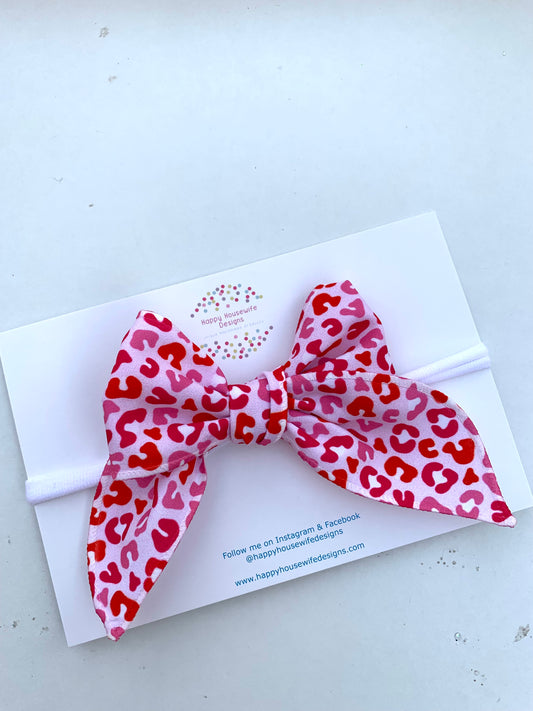 Red and Pink Leopard Hair Bows - Valentine's Day Hair Bows for Girls